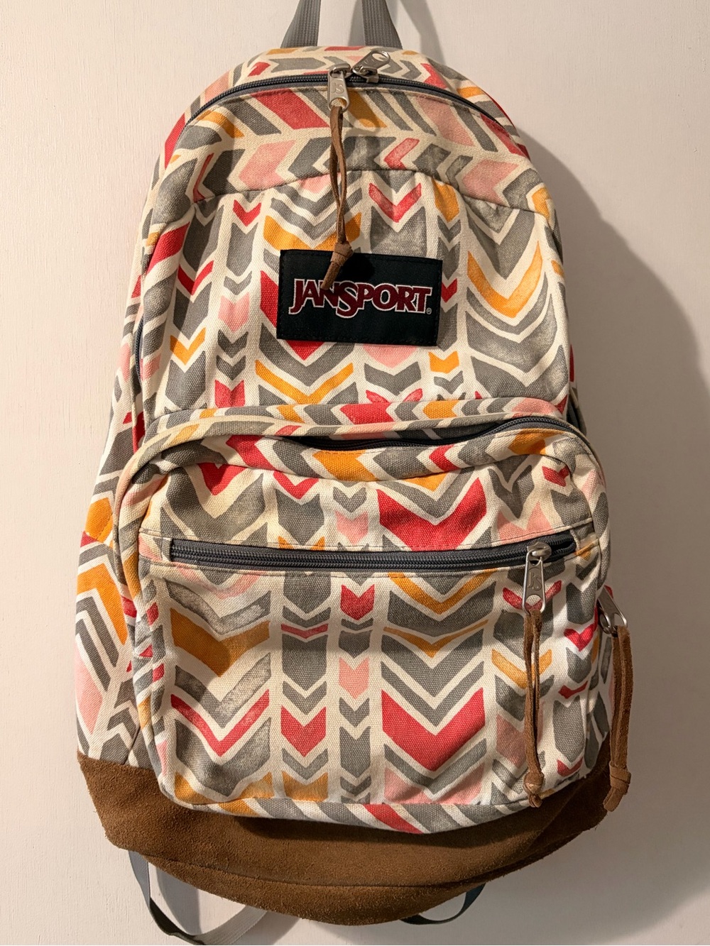 JanSport Chevron Pattern Backpack - Pink, Red, Yellow, Gray, Brown